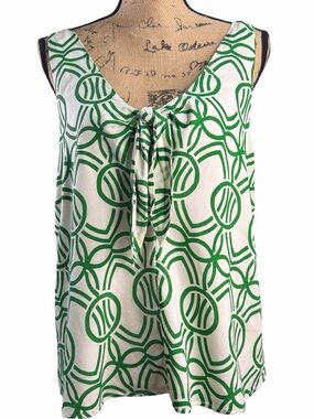 Maeve by Anthropologie Verena geometric green on white top. EC. Size medium